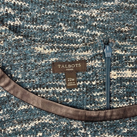 Talbots Tweed Knit Fit & Flare Dress Faux Leather Trim Green Multi Plus Size 22W - Picture 11 of 12